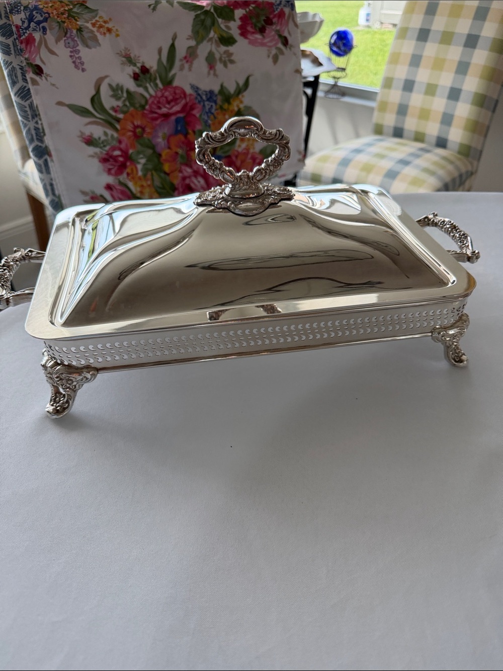 Vintage Silver Rectangular Covered Serving Dish